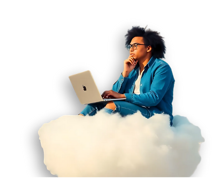Person sitting on cloud with laptop